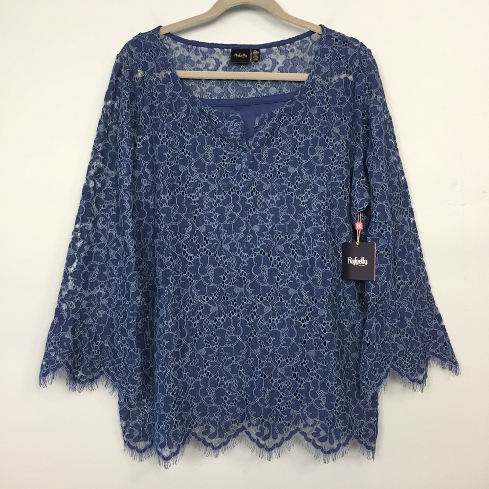Rafaella Deep Indigo Blue Lace Overlay Top & Cami